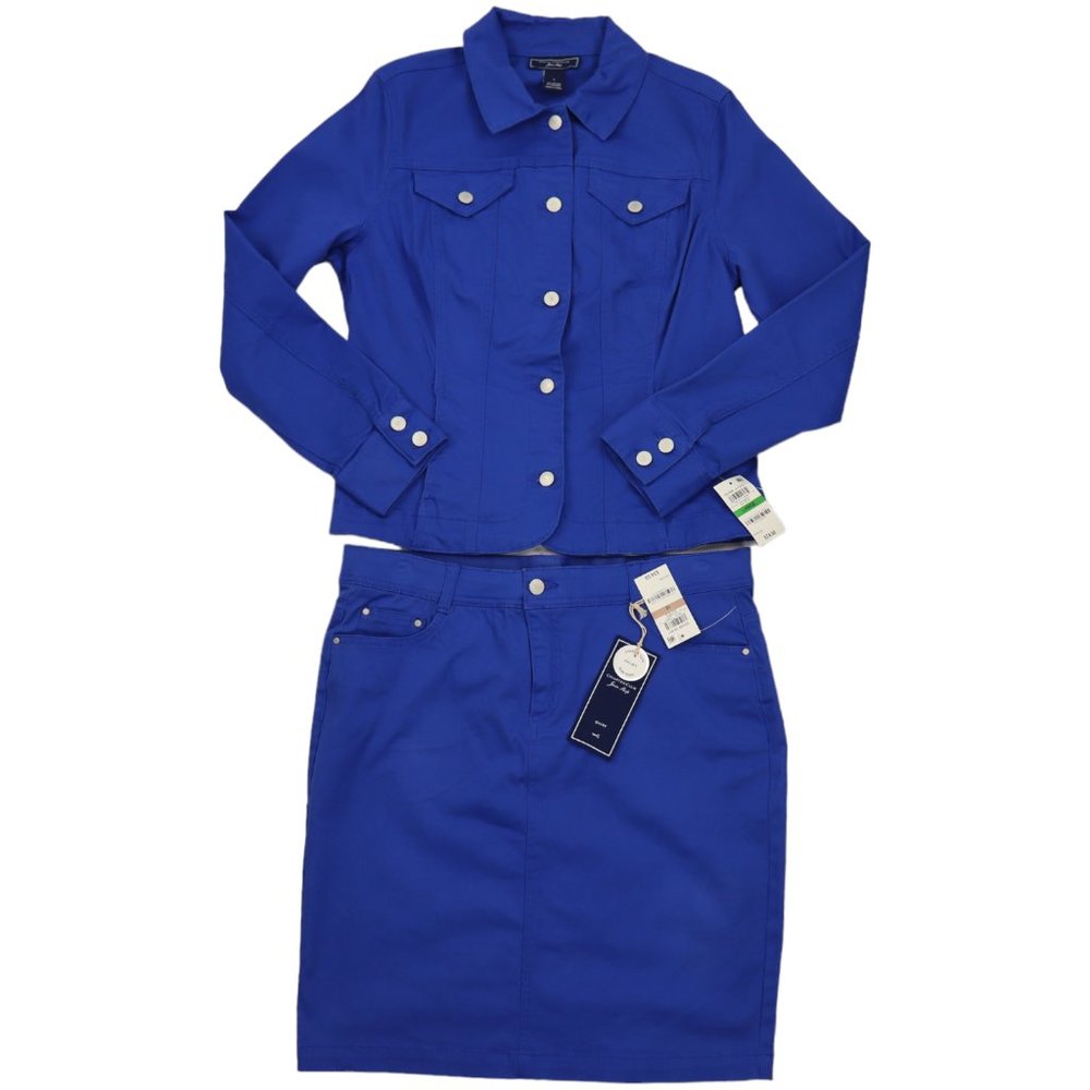 Charter Club Jean Shop Denim Blue Jeans Skirt Suit Jacket Size L Skirt Size 12